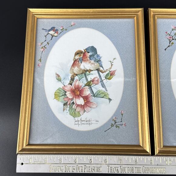 Set of 2 Carolyn Shores Wright Blue Bird Rectangle Frames Signed & Matted - Picture 7 of 14